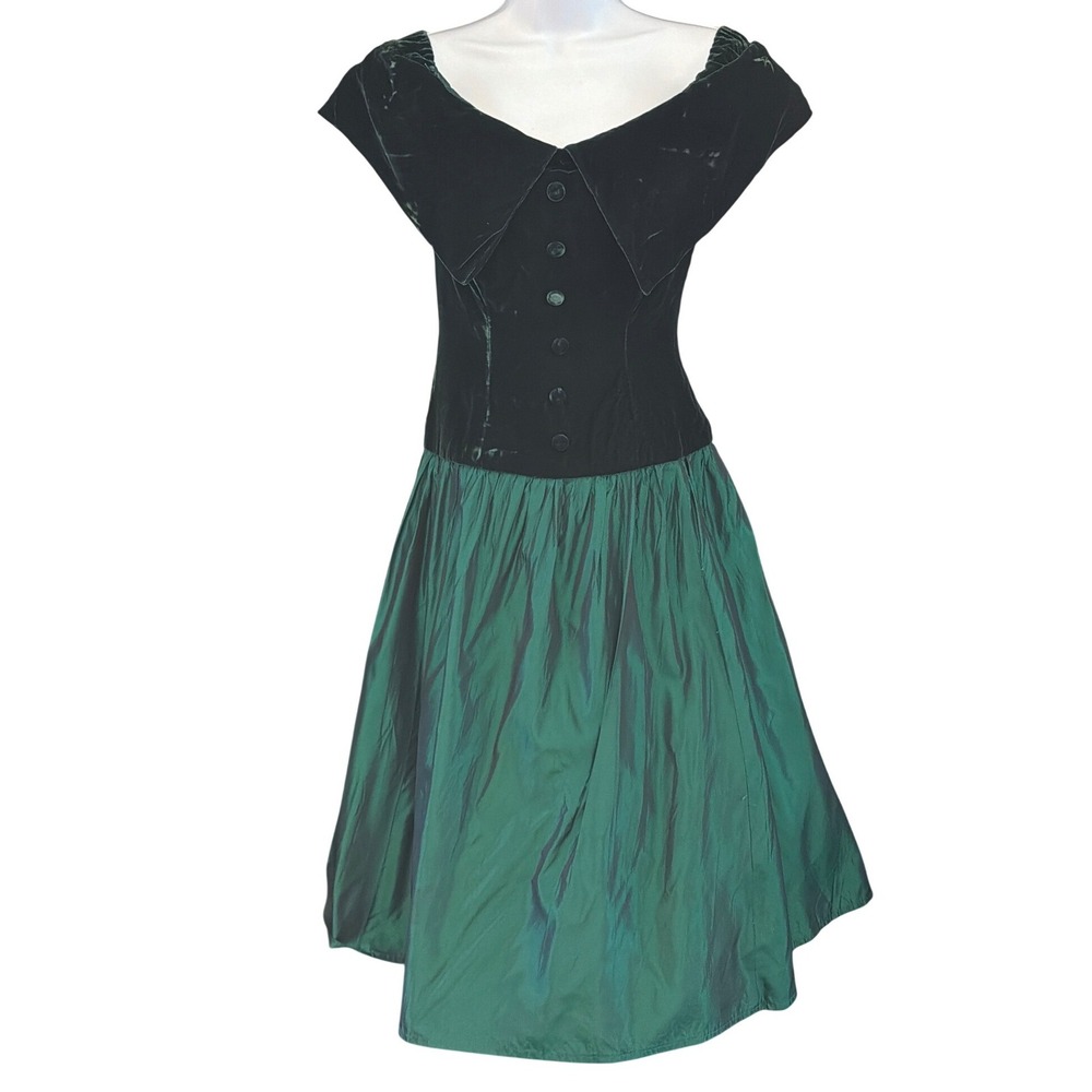 Vintage Whimsigoth Velvet Taffeta Dress Dark Romance Halloween Holiday Party